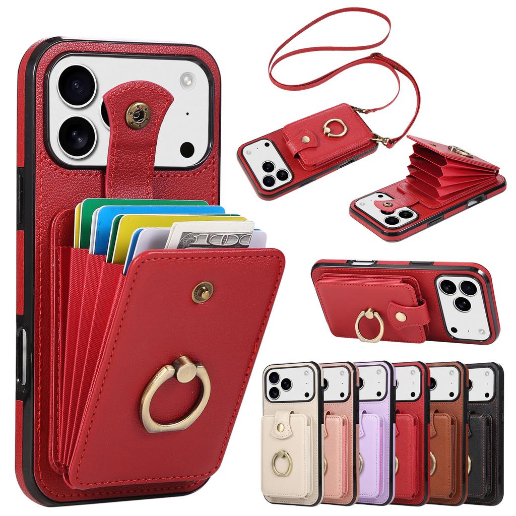 Crossbody Zipper Card Solt Wallet Leather Case For iPhone 17 Pro Max 16 15 14 13 12 11 Plus 16E Lanyard Bag Ring Holder Cover