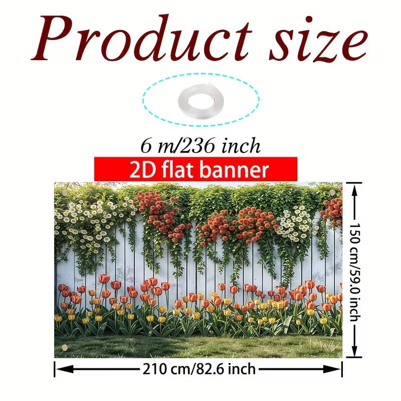 

2D Floral Backyard Banner, 2D Flat Printing Tulip Garden Banner for Photography & Events 47.2x31.5inch/120*80cm