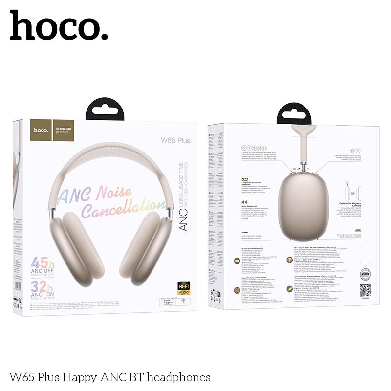 HOCO W65 Plus ANC Noise Reduction Bluetooth Headphones Over The Ear Wireless Big Earphone Hifi Sounds Sport Headsets With Button