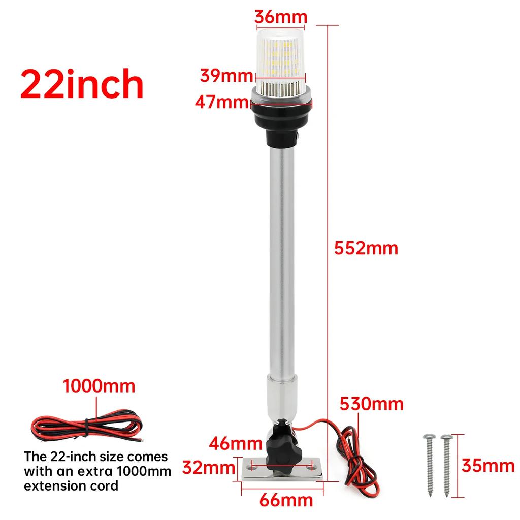 12 inch 22 inch 12V 24V Navigation Light LED Marine Boat Lamp White Light Waterproof 180° Rotation for Pontoon Power Boat Skiff
