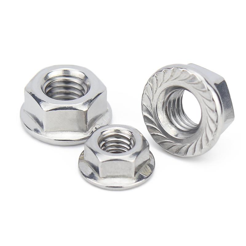 M4 M5 M6 M8 M10 M12 304 Edelstahl Linksgewinde Sechskant-Flanschmuttern Reverse Tooth Sechskant-Sicherungsmuttern Mit Scheibe Sicherungsmuttern