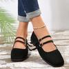 Fashion Flats Female Autumn Casual Flock Buckle Strap Square Toe Mary Jane Shoes for Women Solid Casual Shoes Woman Plus Size