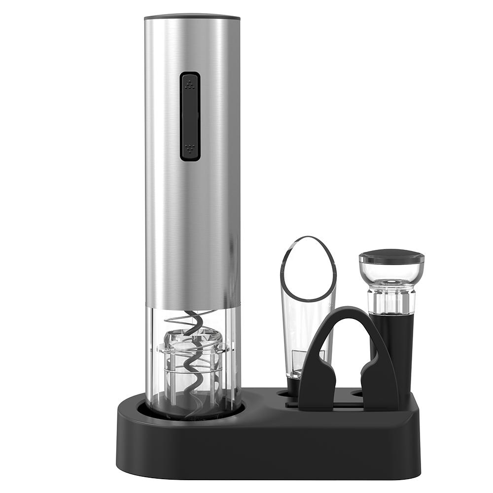 Factory ABS PC Steel 25W Rechargeable Wine Kit Foil Cutter Electric Corkscrew Pourer Vacuum Stopper Base Home Electric Corkscrew