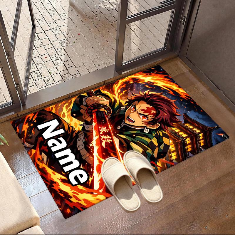 Custom Name Personalized Demon Slayer Print Carpet, Versatile Home Decor Rug, for Playroom, Apartment, Balcony, Entryway, Hallway Gift