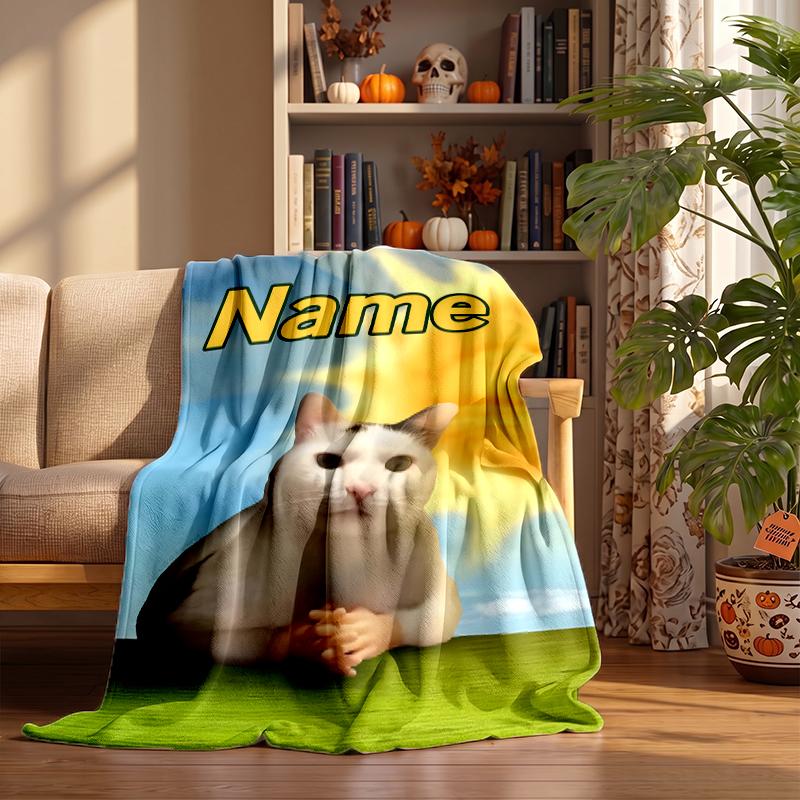 cat meme Custom Flannel Blankets Soft Warm Cozy Throws for Home Decor Holiday Gifts