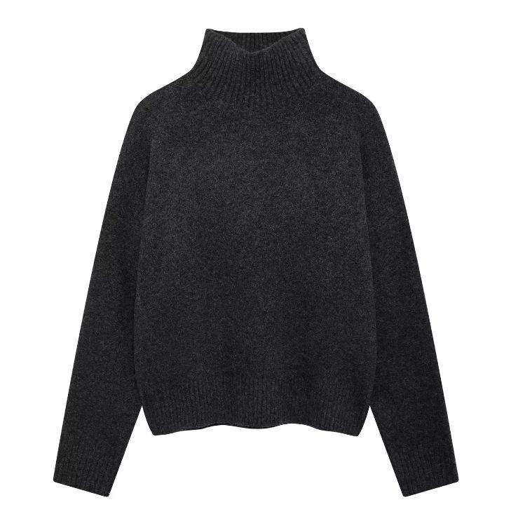 Women'S Turtleneck Fashion Versatile Solid Color Knitted Pullover Sweater