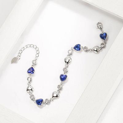 925 Sterling Silver AAA Zircon Ocean Heart Fashion Bracelet Gift Jewelry