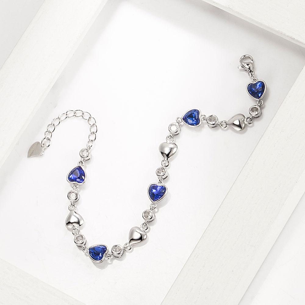 925 Sterling Silver AAA Zircon Ocean Heart Fashion Bracelet Gift Jewelry 20CM