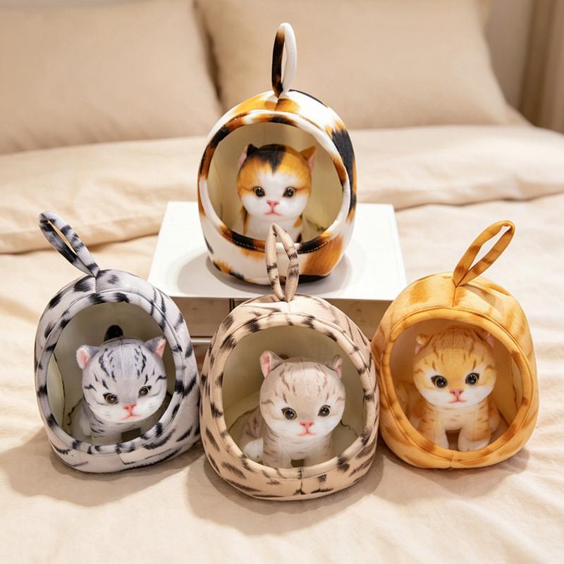 Plush Cat Doll Bed Toy With Realistic Threecolor Feline Design For Kids And Collectors