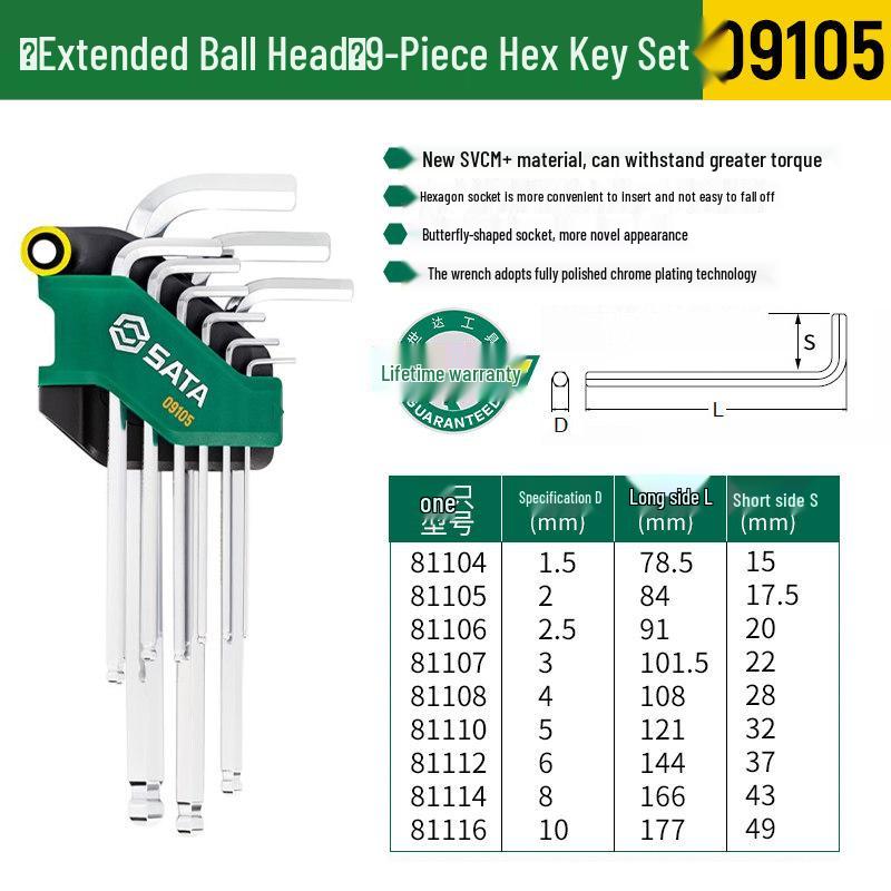 SATA Hex Key Set: Manual Six-Sided Screwdriver Tools