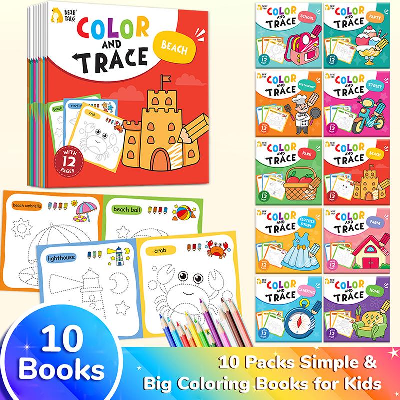 10 Book Set, Children S Coloring Book To Enhance Cognitive Thinking, Including 10 Cartoon Themes For Boys And Girls 1
