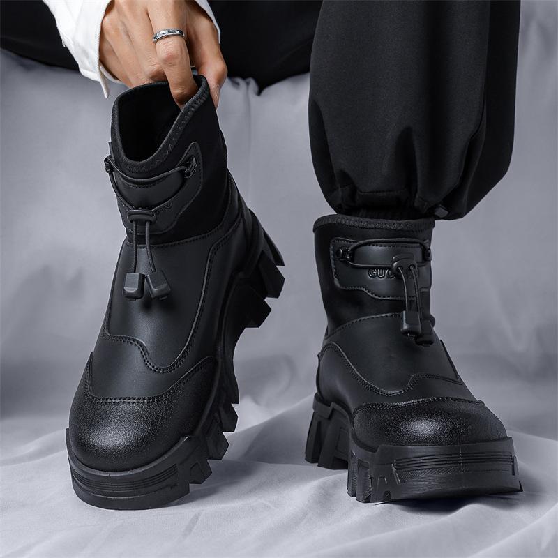 Autumn and Winter New High-top Shoes Martin Leather Boots Fashion Overalls Boots Men's Casual Retro Chelsea Men's Shoes