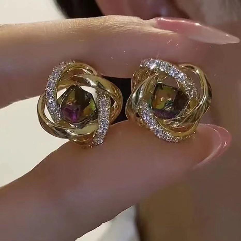 Elegant Zirconia Colorful Stud Earrings for Women - Luxurious, Stylish, and Hot-Selling Fashion Accessories