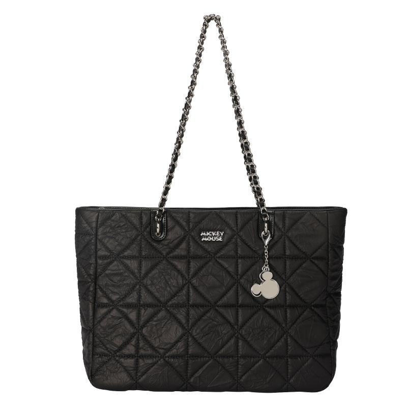 New Disney Mickey Series Polyurethane Synthetic Leather Tote Handbag, Shoulder Bag, Chain Bag Large Size Women's Black DHF41116-A