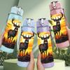 1PC Sunset Deer Mountain View 750ml Color Plastic Sports Water Bottle Leakproof Flip Straw Lid Suitable for Sports Office Home Use