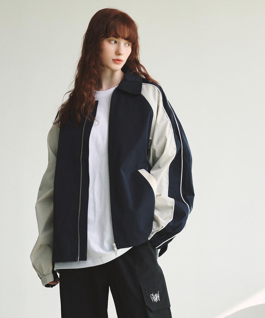 Slow Record House Piping Line Windbreaker_Navy
