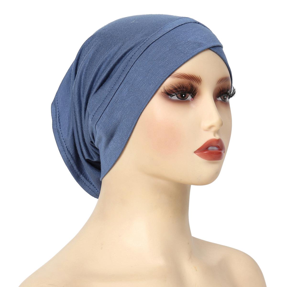 

Solid Color Frontal Cross Women Muslim Hijab Caps Wrap Head Soft Elastic Turban Bonnet Chemo Cap Fashion Headdress Wearable