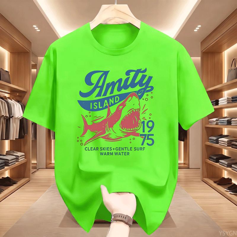 Unisex S Short Sleeve T Shirt Amity Island 1975 Shark Vintage Movie Graphic Print Crew Neck Tee Summer Casual Tops Male Soft Shirt
