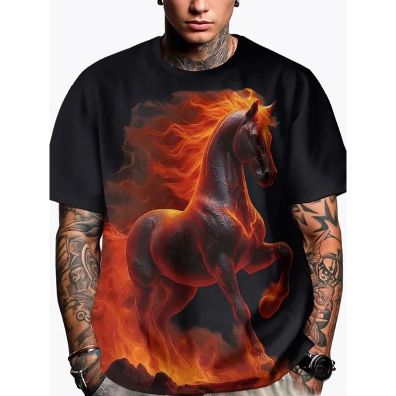 Men's Casual Short Sleeve Printed Crew Neck Pullover Men's Slim Fit T-Shirt