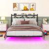 140x200 cm, Double Bed Frame with LED Lighting and Charging Station, Headboard, Metal Bed, Robust and Stable, Easy Assembly (without Mattress