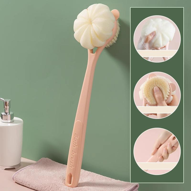 

1pc Long Handle Bath Brush Double-Sided Scrubbing Shower Towel Back Scraper Detachable Strong Bath Soft Bristle Washing Brush рожевий