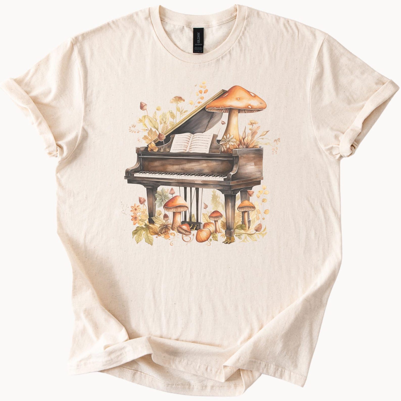 Mushroom Piano Graphic T Shirt Botanical Music Lover Shirt Nature Aesthetic Grand Piano Tee Cottagecore Mushroom Art Shirt Gift 100