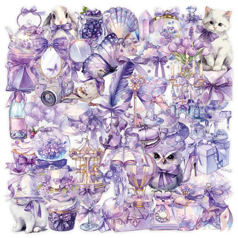 50Pcs/Set Nordic . Sparkly Purple Color Styles Art PET Stickers Waterproof DIY Fashion Doodle Decals Stickers