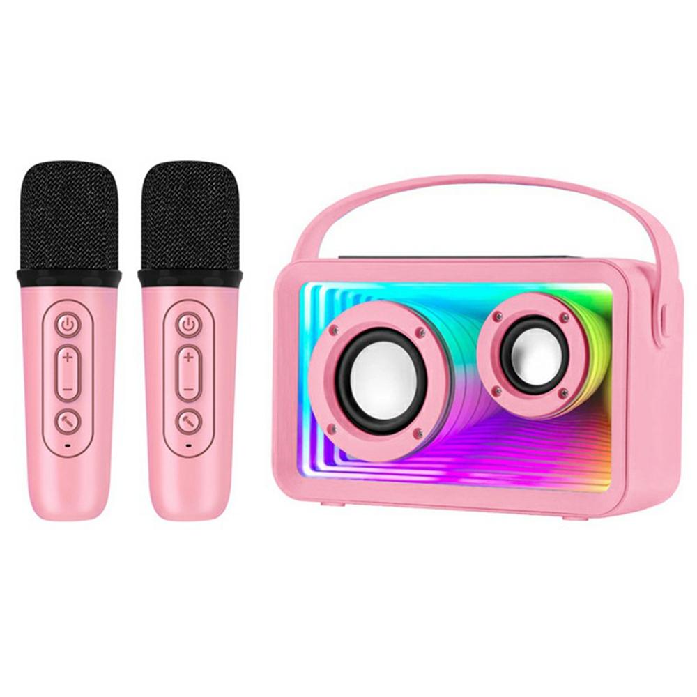 

Y15 RGB Lighting Outdoor Mini Bluetooth-Compatible Karaoke Speaker with 2 Microphones Pink