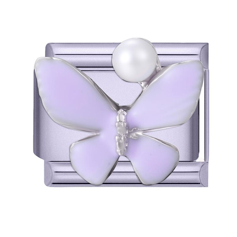 Y2K Purple Series Bow Candy Heart Flower Shiny Italian Charm Links Fit 9MM Stainless Steel Bracelet Girls' DIY Making Jewelry