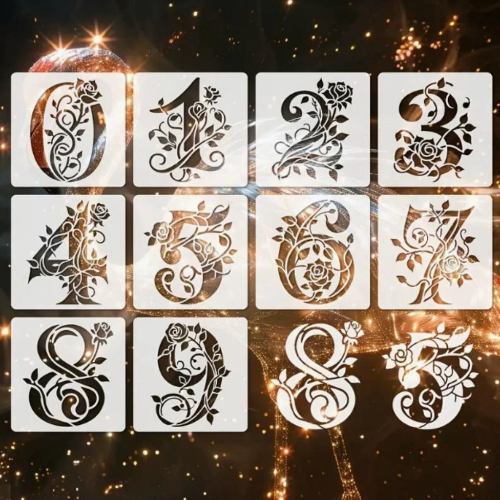 Reusable Letter Templates Sturdy Floral Alphabet Stencils Hollow Graffiti Template Washable Rose Painting Stencils For Office