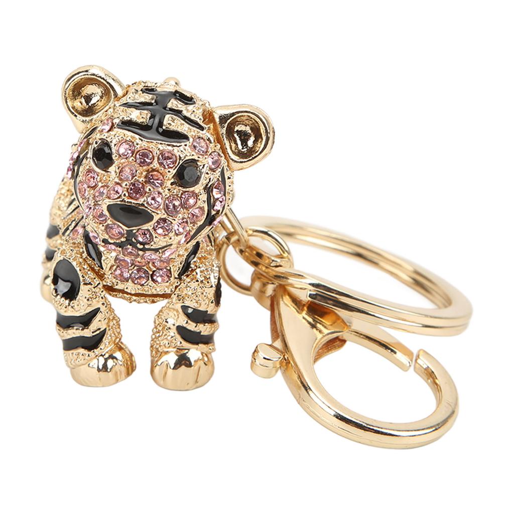 Tiger Schlüsselanhänger Dreidimensional Kleiner Tiger Strass Auto Schlüsselanhänger Damen Taschenanhänger AnhängerPink