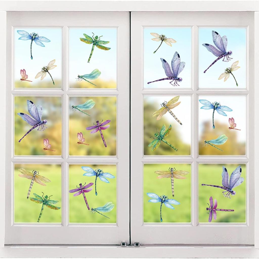 32 Pieces Dragonfly Window Clings Anti-Collision Window Decals Glass Alert Static Decals Prevent Birds Window Strikes for Glass Living Room Door