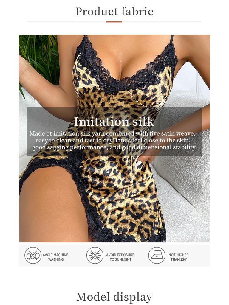 Canottiera Pigiamino con Stampa Leopardo in Seta Ghiacciata - Biancheria da Notte Estiva Traspirante da Donna