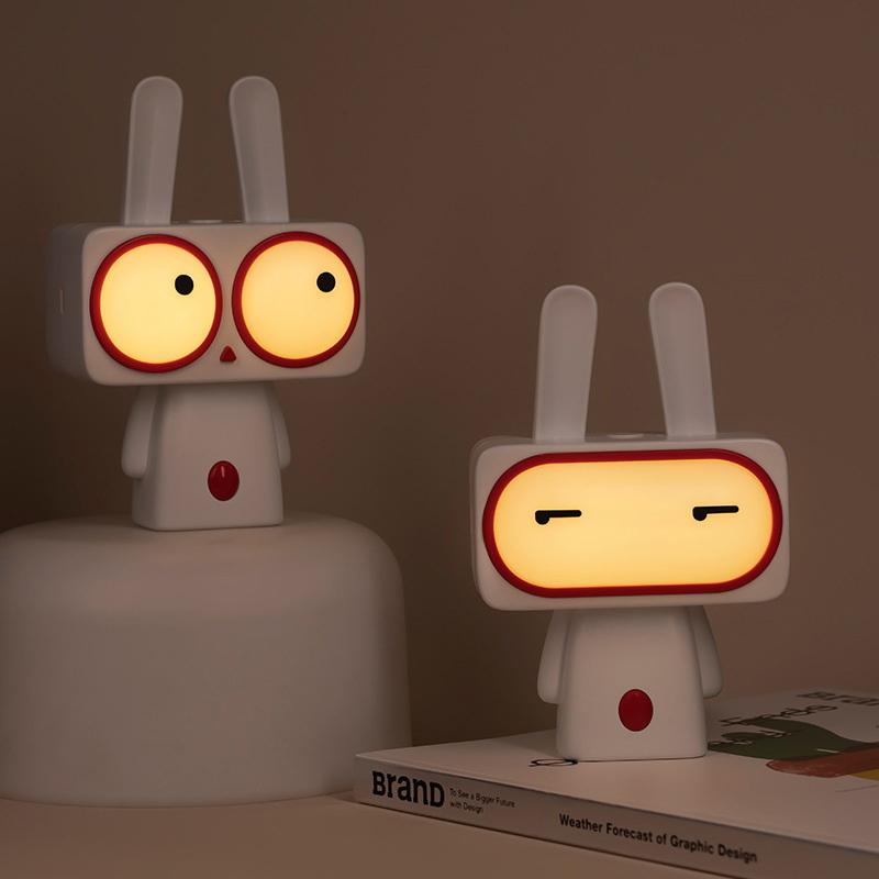 Kreativitet Bobby Rabbit Nattlampe USB Oppladbar Søt Tegneserie Stemningslampe For Soverom Skrivebord Nattbord Med Timer