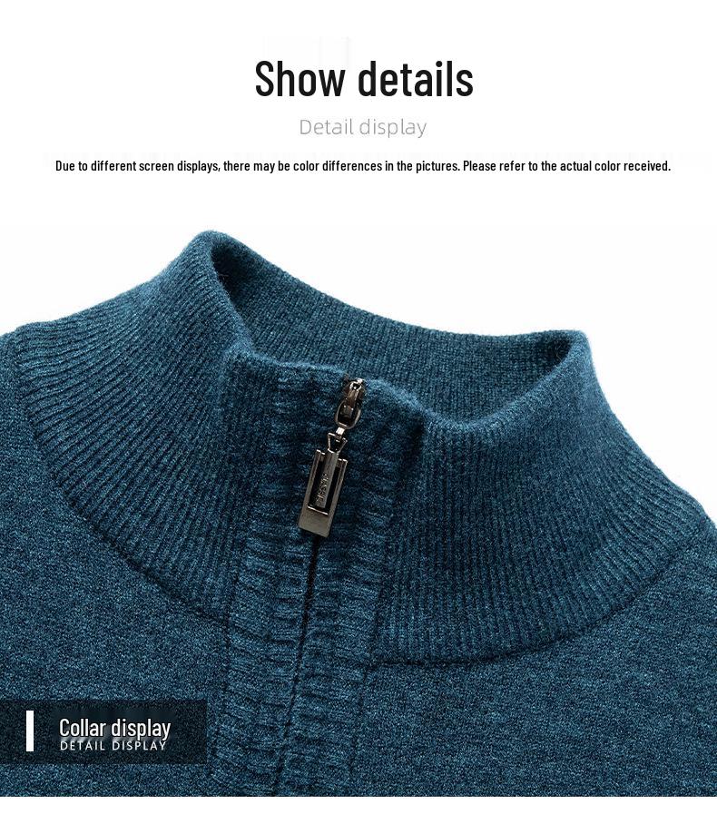 Men's Middle-Aged Casual Zipper Stand Collar Thickened Plus Velvet Base Layer Sweater - 2025 Autumn/Winter Collection
