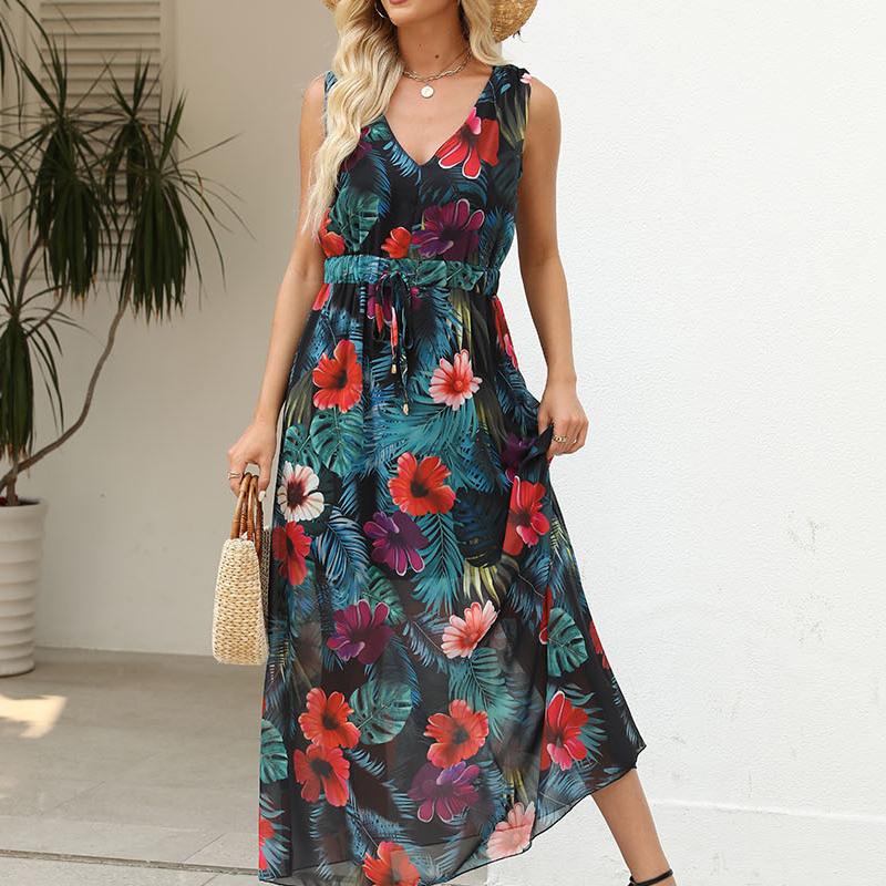 Sommer neuer Stil elegant, großzügig und schön Allround-Damen ärmelloses bedrucktes Neckholder-Trägerkleid