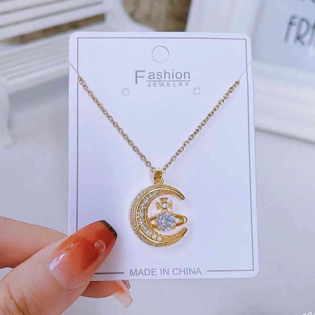 Titanium Steel Moon Planet Necklace Female Premium Design Personalized Versatile Zircon Pendant Necklace