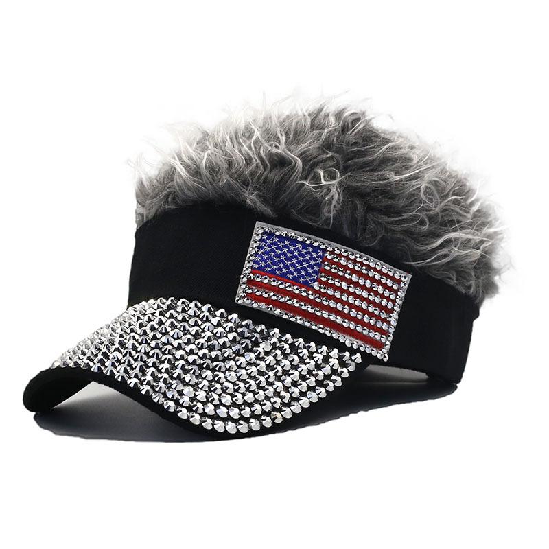 New Design Fashionable Rhinestone Wig Baseball Cap Unisex Hats American Flag Decoration