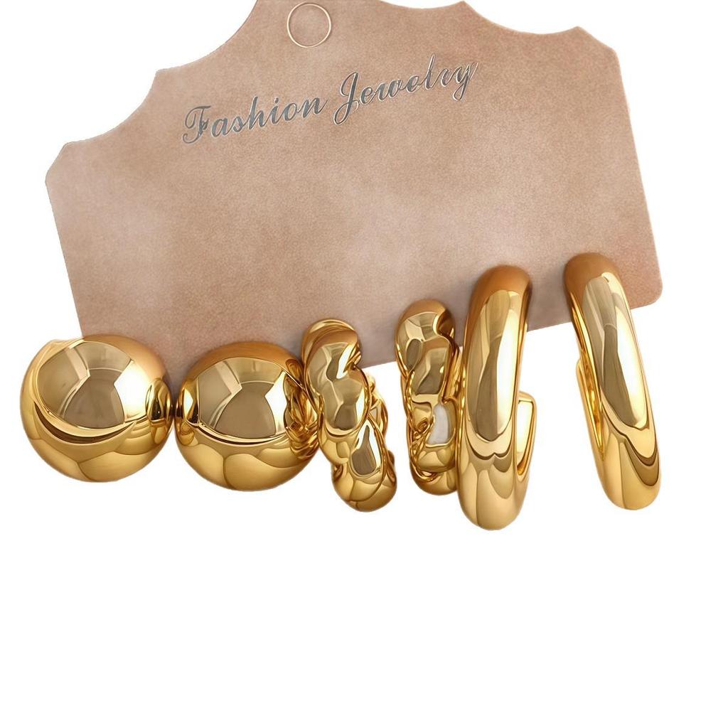 European and American Fashion C-shaped Twist and Water Drop Earrings, 3-Piece Geometric Set for Women.