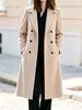 Amazon European and American women's clothing autumn and winter fashionable and simple double-breasted long-sleeved solid-color woolen jacket