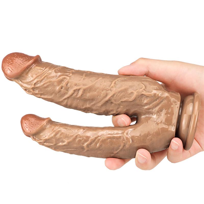 Double Gun Female Simulation Penis Size Double Head Crystal Penis with Suction Cup Female Pulling Masturbation Anal Plug