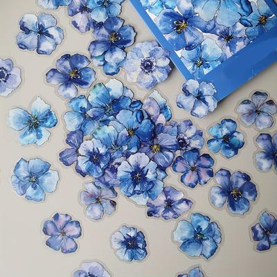 50 pièces Autocollants Décoratifs Floraux Bleus Design Aquarelle Rose & Marguerite pour Scrapbooking, Journaux, Planners et Cadeaux de Fête Décoration de Journal