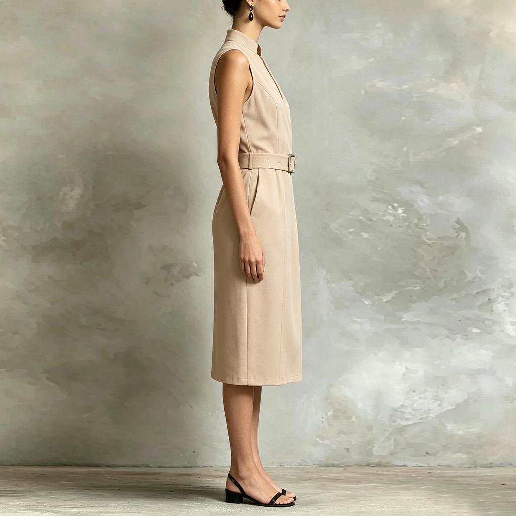 Women's Sleeveless Dress with Pockets and Belt, Casual Summer Outfit
