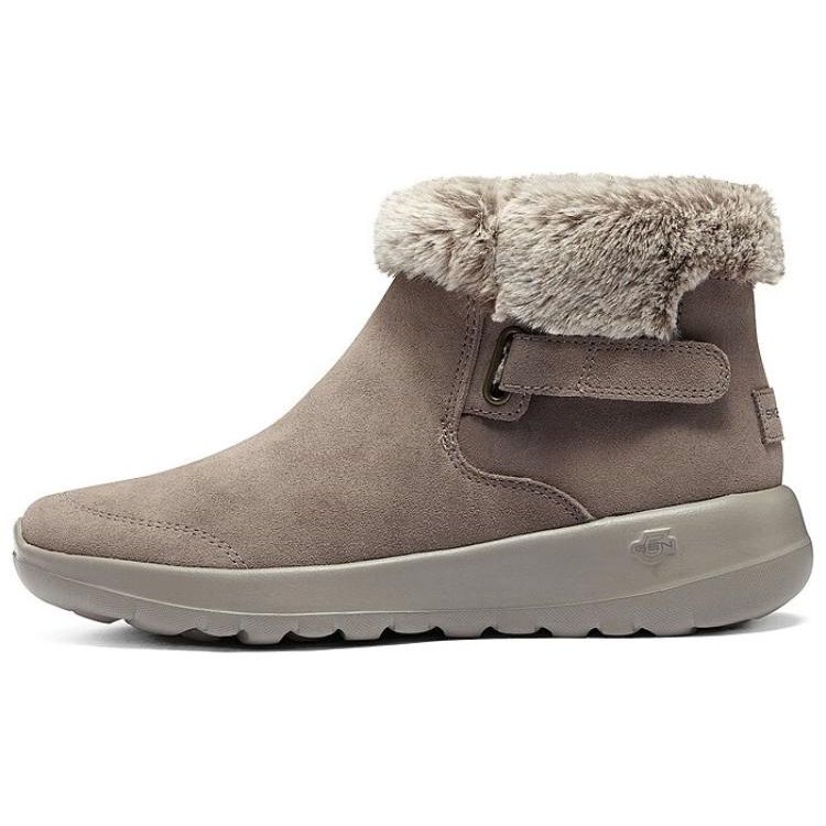 Skechers On The Go Slip-On Warm Waterproof Durable Soft Comfortable Non-Slip Ankle Snow Boots Women boots Gray Brown 144041-DKTP 35