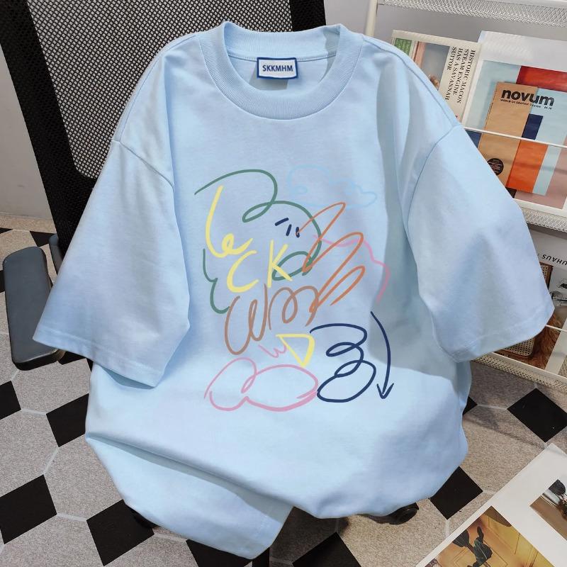 Men's Colorful Graffiti Doodle Oversized Short Sleeve T-Shirt, Casual Crew Neck Streetwear Tee, Trendy Graphic Top