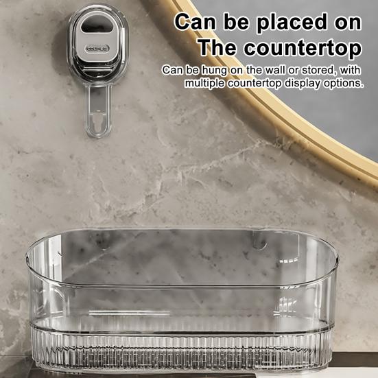 No Drill Bathroom Suction Storage Box Wall-Mounted Storage Shelf Organizer with Drain Hole Removable Clear Shower Caddy for Home Kitchen