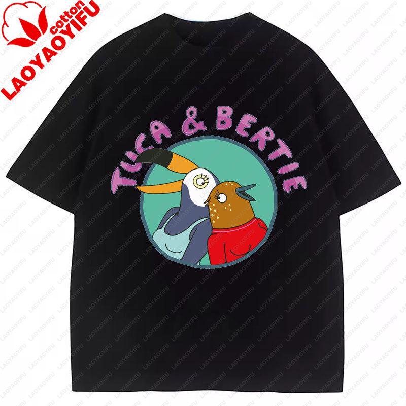 Tuca Bertie Adult Cartoon TShirt Streetwear Fashion Casual Funny Cartoon Printed Tee Crewneck Cotton Y2k Clothes