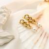 Fashion Titanium Steel Cuban Chain Pearl Earrings High Sense Light Luxury Medium Antique Jewelry Earrings