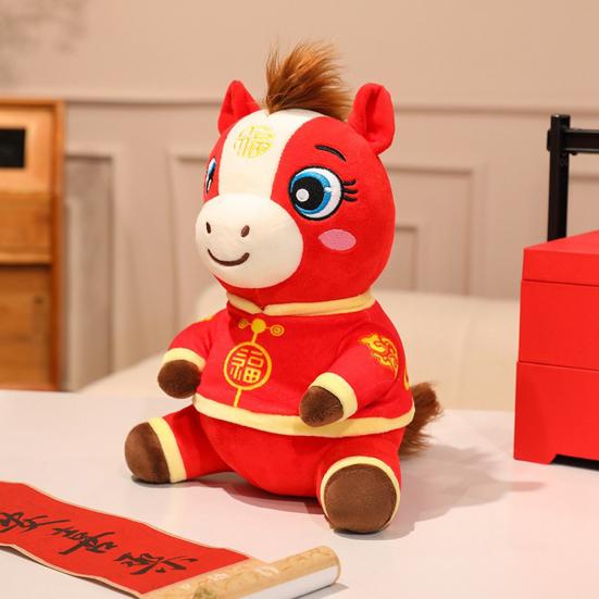 Pony Plush Toy Wear Tang Suit Cape 2026 Year of The Horse Zodiac PP Cotton Filling Pony Decor Chinese New Year Gift for Kids Collectors