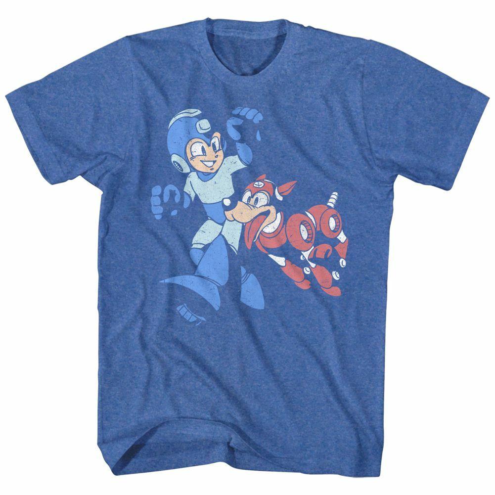 Mega Man Let Goooo Royal Heather Adult T-Shirt L